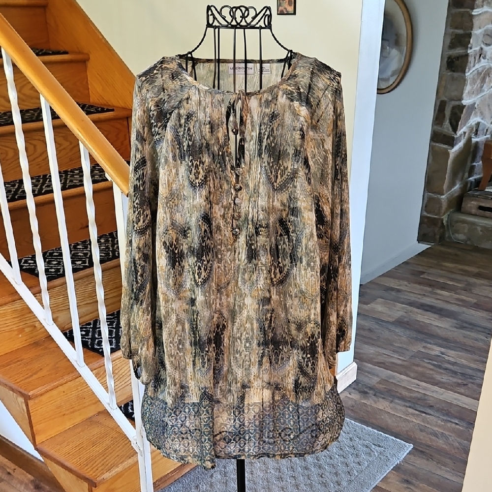 👚Liz Claiborne Women's Green And Gold Tunic